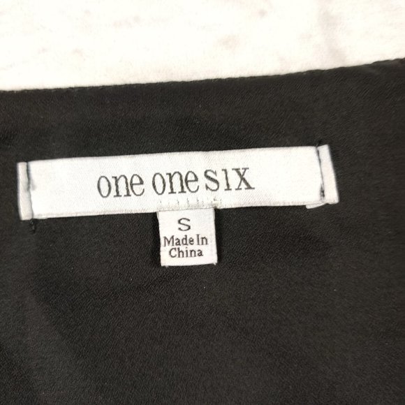 One One Six womens puff long sleeve button up ruffled top black silver dot sz S - Picture 6 of 6